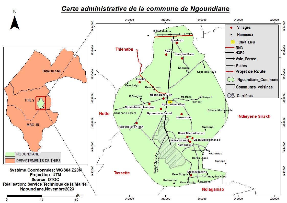 Carte de la commune de Ngoundiane