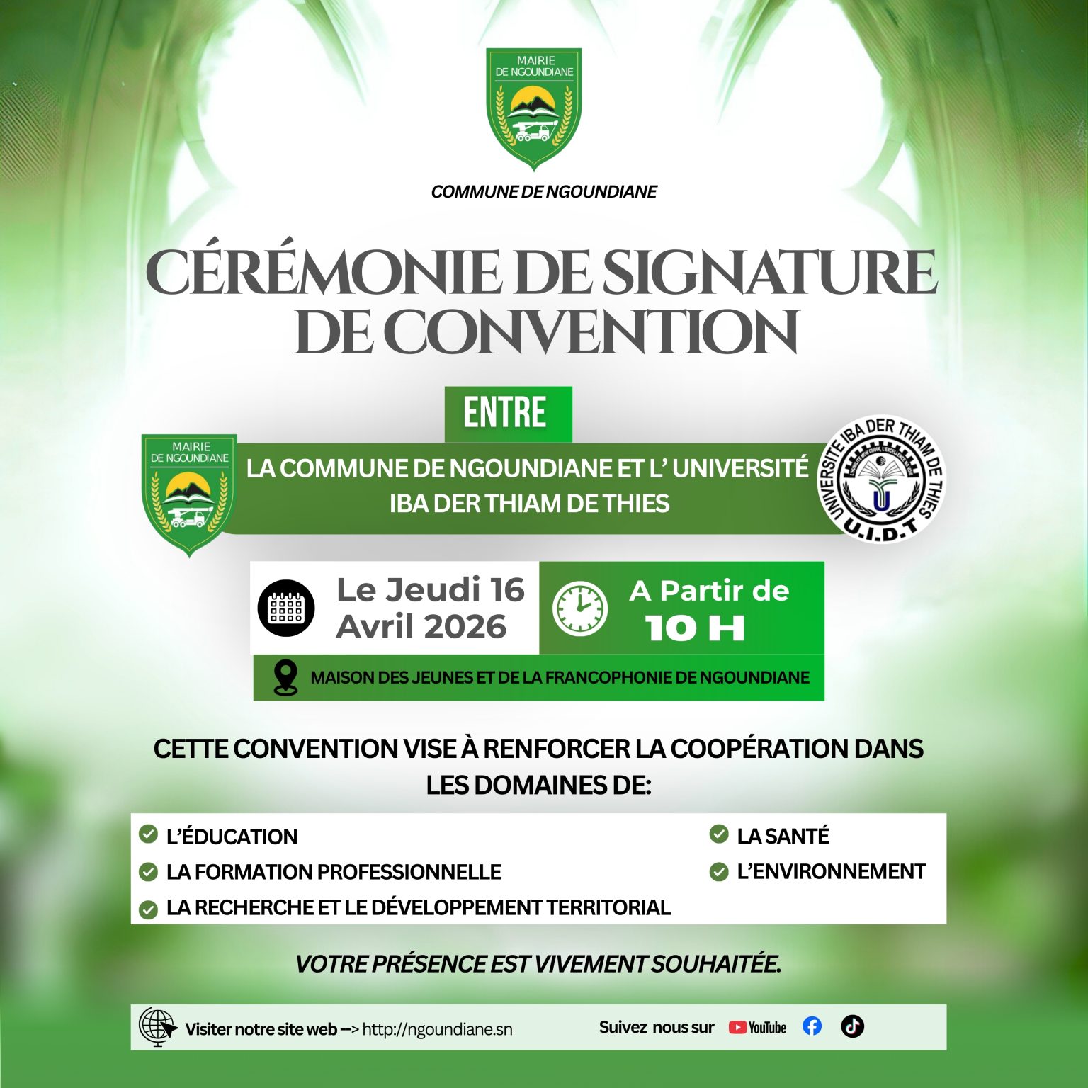 Signature d’une convention de partenariat entre la Commune de Ngoundiane et l’Université Iba Der Thiam de Thiès
